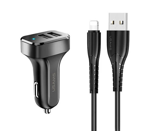 АЗУ Usams C13 2.1A Dual USB + U35 Lightning cable (1m) Черный