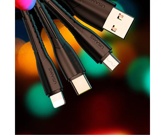 Комплект USAMS U35 3IN1 Charging Cable 1M +C13 2.1A Dual USB Car Charger Черный