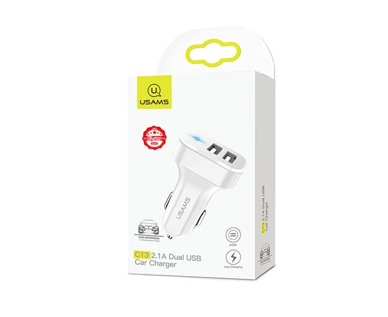 АЗУ USAMS US-CC087 C13 2.1A Dual USB Car Charger Белый