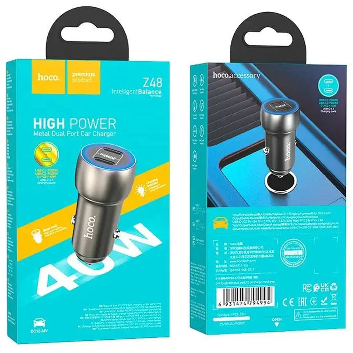 АЗУ Hoco Z48 Tough 40W (2Type-C) Metal gray