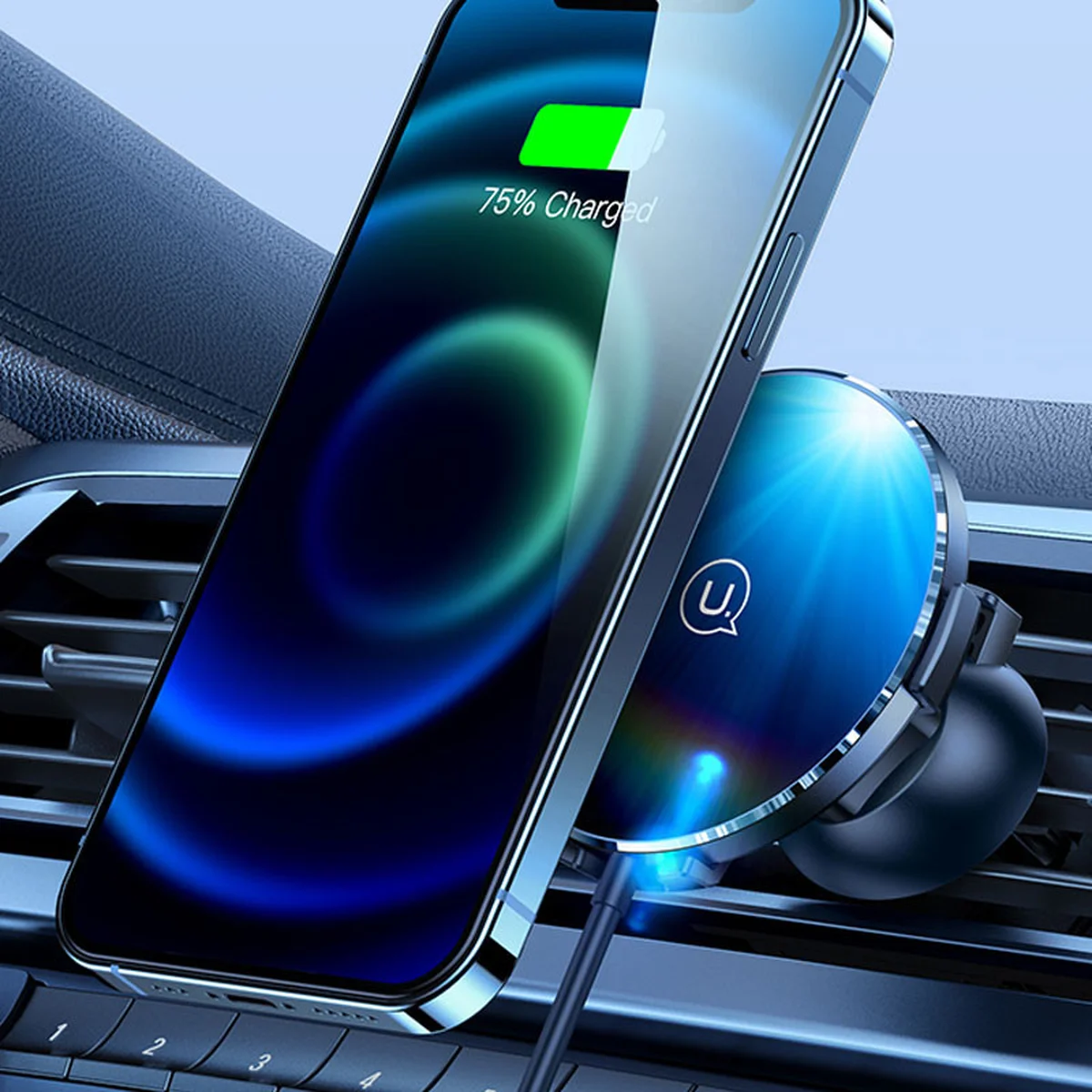 Автодержатель с БЗУ USAMS US-CD164 Ultra-Slim 15W Черный