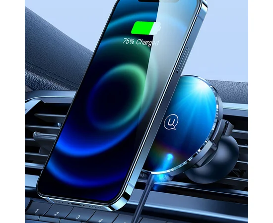 Автодержатель с БЗУ USAMS US-CD164 Ultra-Slim 15W Черный