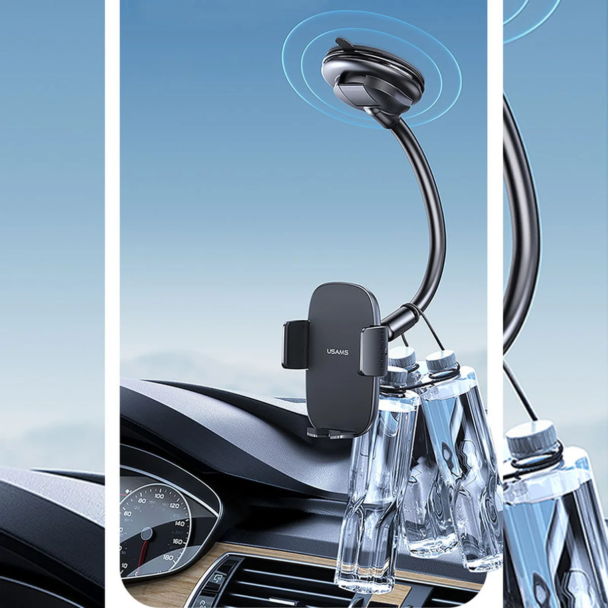 Автоутримувач Usams US-ZJ065 Car Center Console Retractable Phone Holder (Adjustable Gooseneck) Black