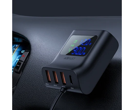 АЗУ Acefast B8 digital display car HUB charger Black