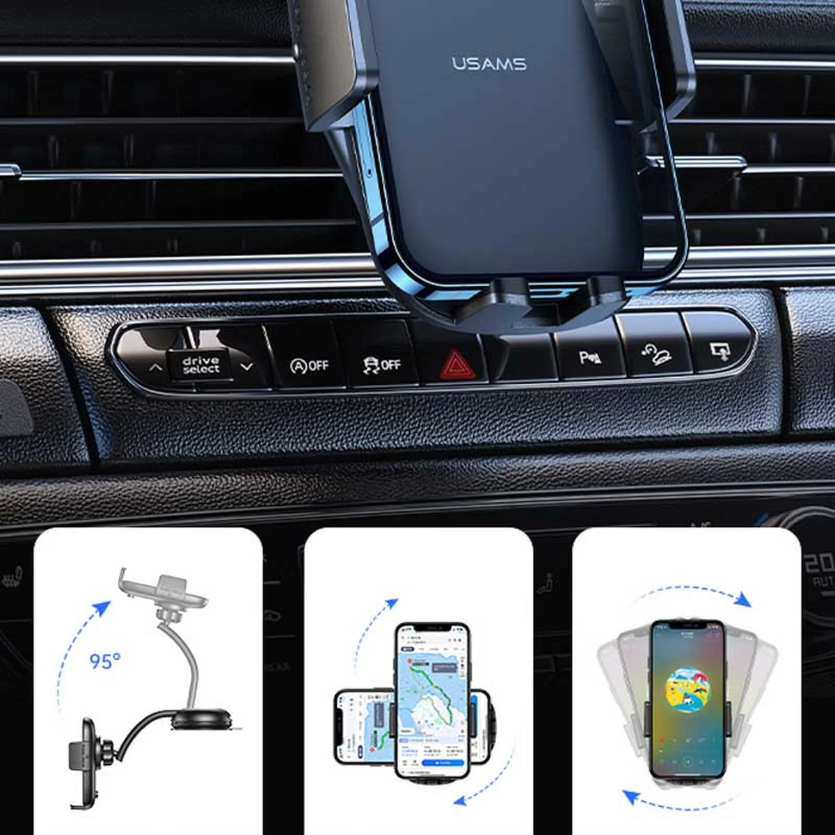 Автоутримувач Usams US-ZJ063 Car Center Console Retractable Phone Holder Чорний