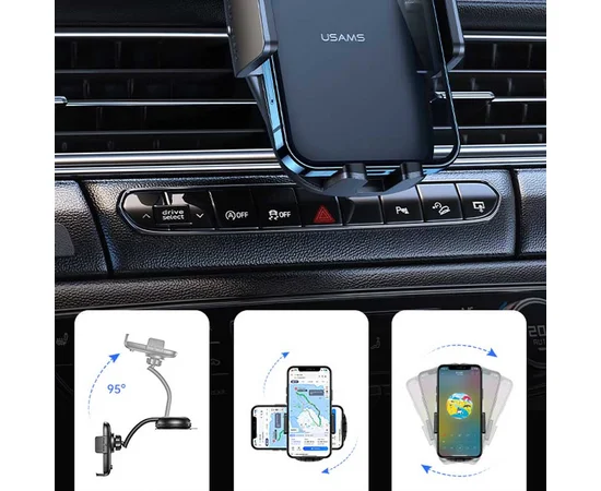 Автодержатель Usams US-ZJ063 Car Center Console Retractable Phone Holder Черный