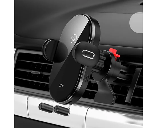 Автодержатель с БЗУ Usams US-CD132 Automatic Coil Induction 15W (Air Vent) Черный