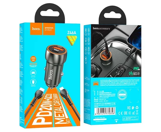 АЗУ Hoco Z46A Blue whale PD 20W + QC3.0 + Type-C to Lightning Metal gray