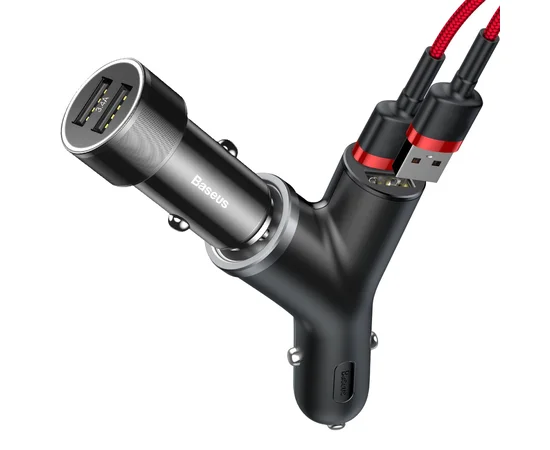 АЗУ Baseus Y-Type USB + Прикуриватель 3.4A 2USB Черный