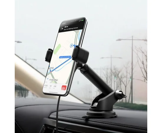 Автодержатель Hoco S12 с беспроводным зарядным устройством Черно - стальной