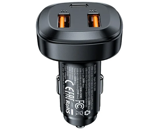 АЗУ Acefast B9 66W (2USB-A+USB-C) three port metal car charger Black