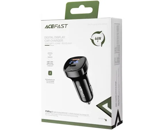 АЗУ Acefast B4 digital display 66W(USB-C+USB-A) dual port Black