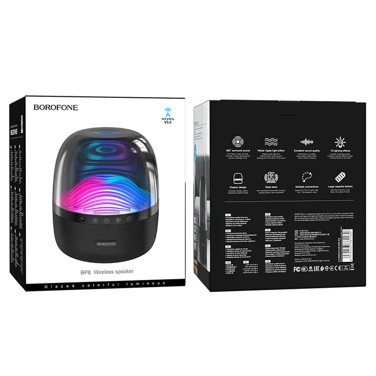 Bluetooth Колонка Borofone BP8 Glazed colorful luminous Черный