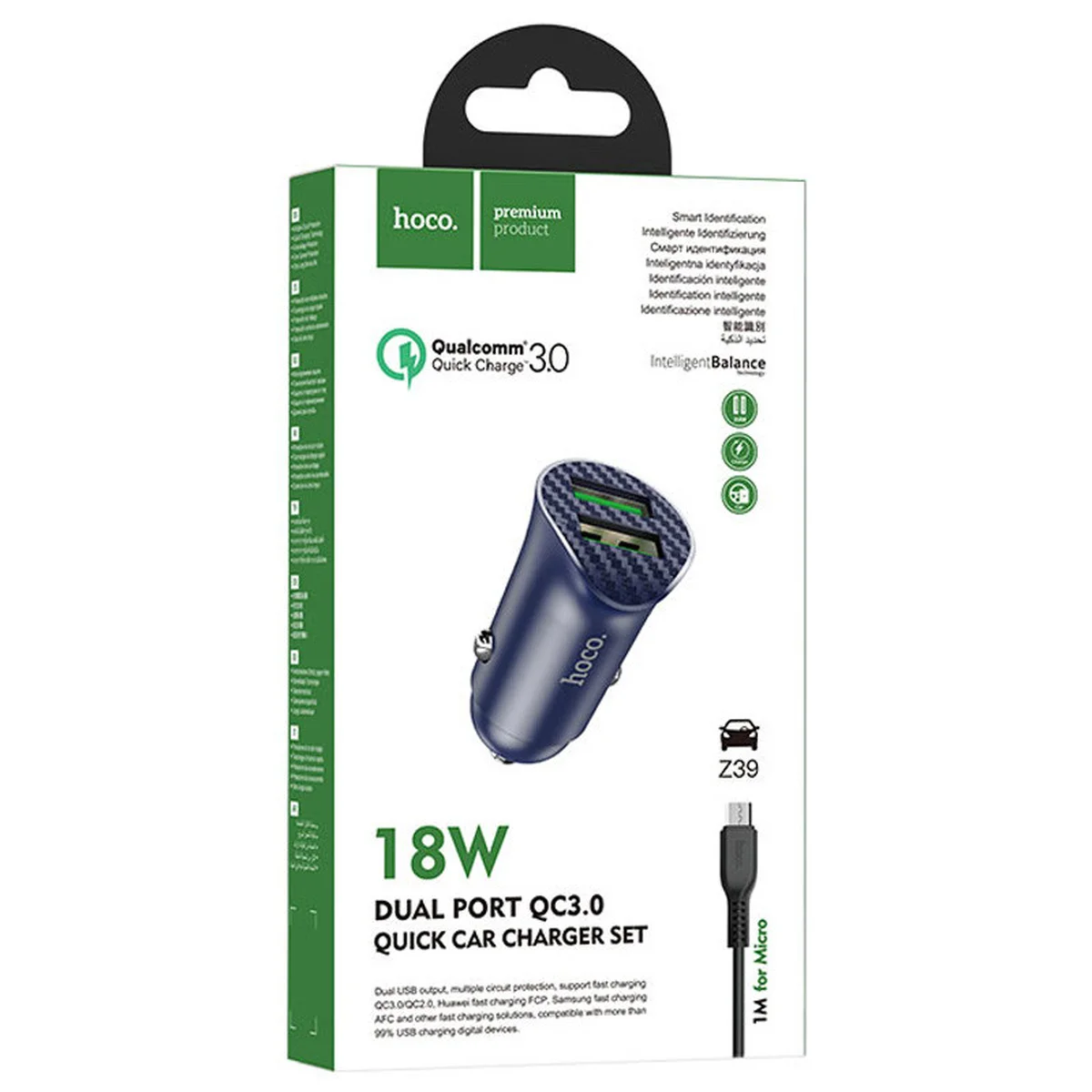 АЗУ Hoco Z39 QC3.0 (2USB) + MicroUSB Синий