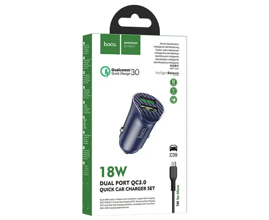АЗУ Hoco Z39 QC3.0 (2USB) + MicroUSB Синий