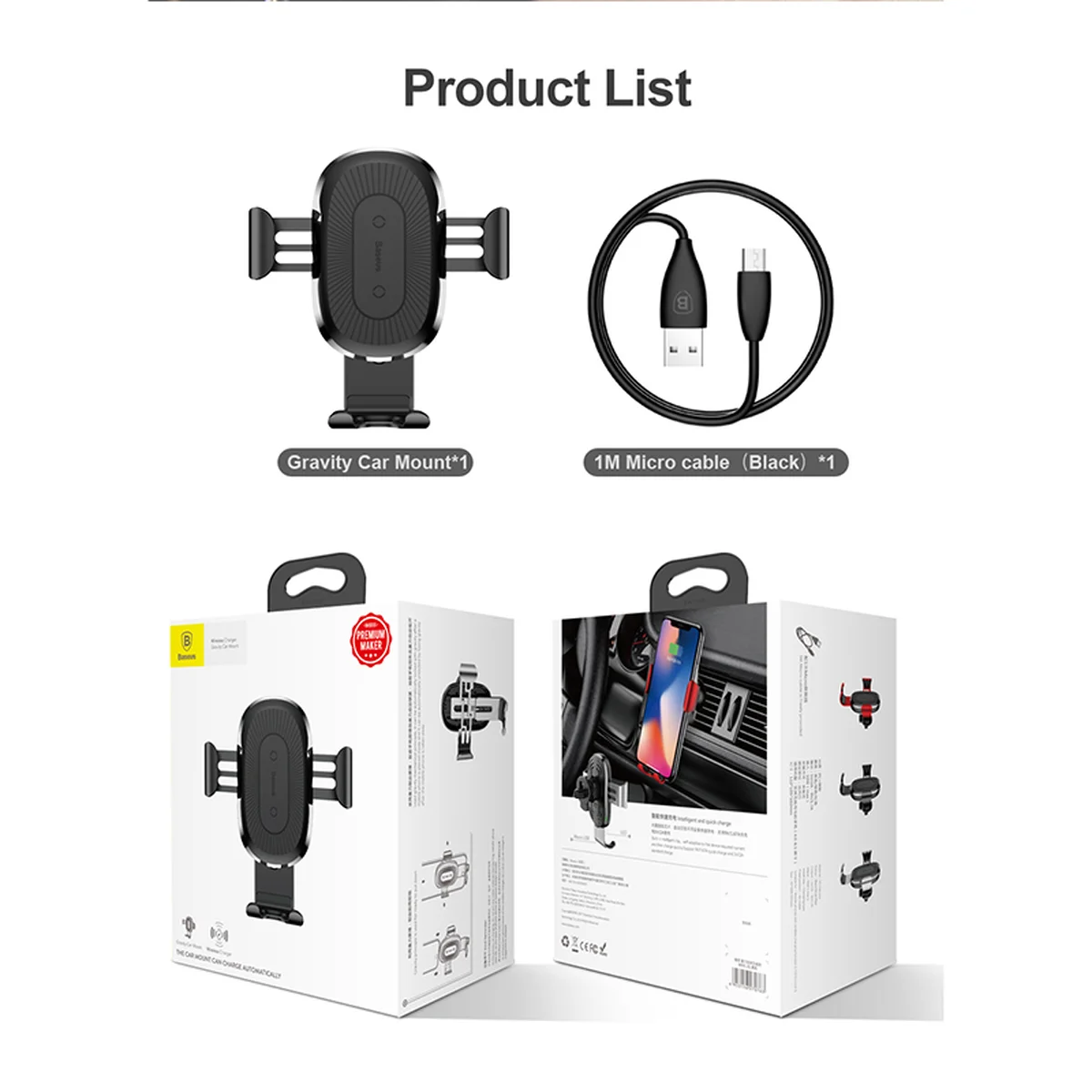 Автотримач із БЗУ Baseus Gravity Wireless Air Vent Чорний