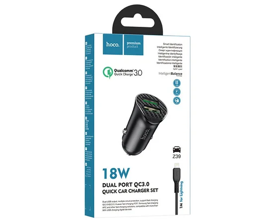 АЗУ Hoco Z39 QC3.0 (2USB) + Lightning Черный