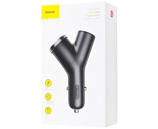 АЗУ Baseus Y-Type USB + Прикуриватель 3.4A 2USB Черный