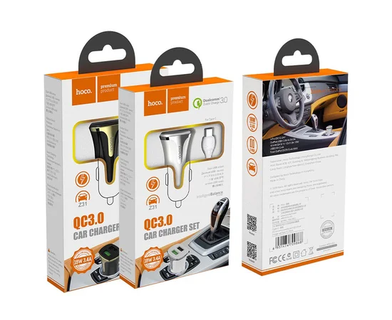 АЗУ Hoco Z31 QC3.0 (2USB/3.4A) + Type-C Черный