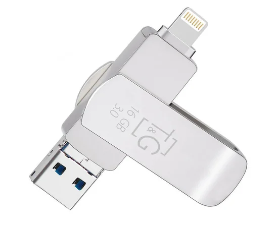 Флеш-драйв T&G 004 Metal series USB 3.0 - Lightning - MicroUSB 16GB Серебряный