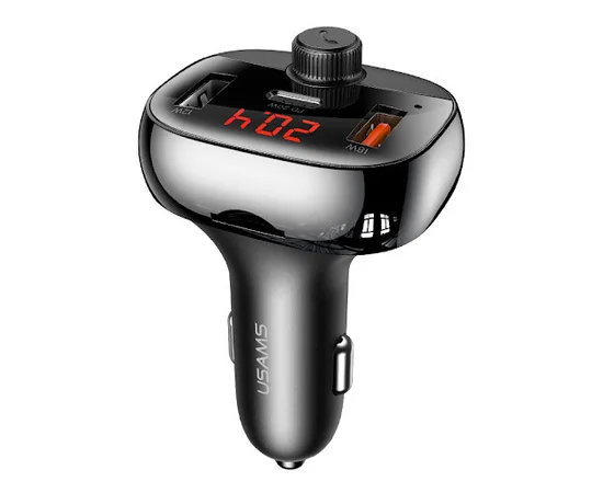 АЗУ Usams US-CC143 C25 50W 2A+C 3 Ports Digital Display Wireless FM Car Charger Черный