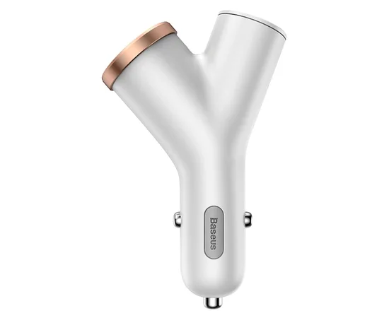 АЗУ Baseus Y-Type USB + Прикуриватель 3.4A 2USB Белый