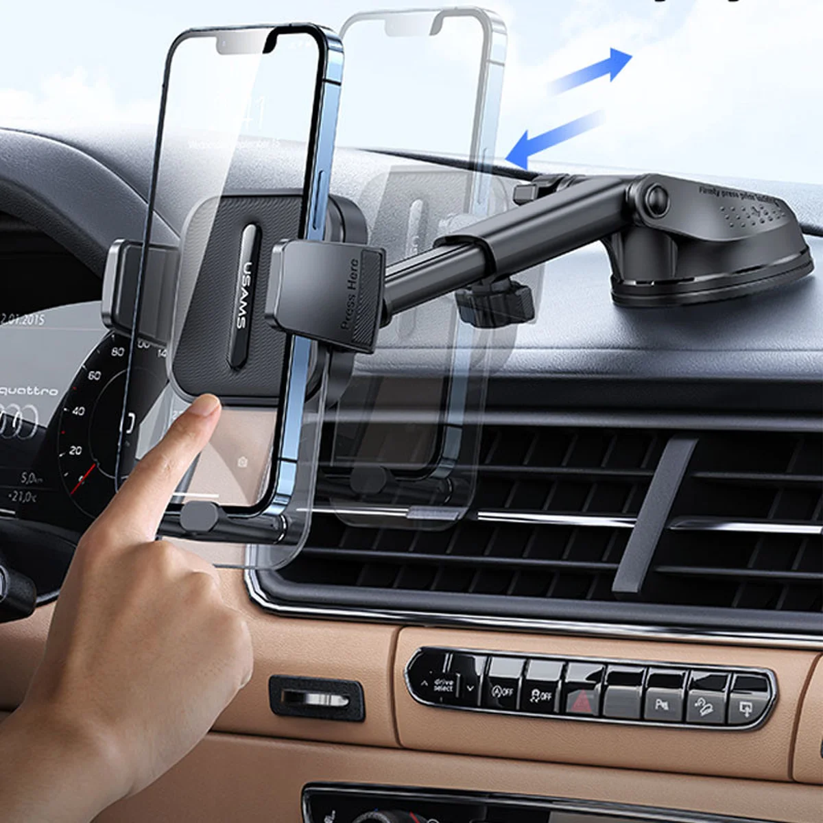 Автодержатель Usams US-ZJ072 Car Center Console Retractable Transparent Holder Black