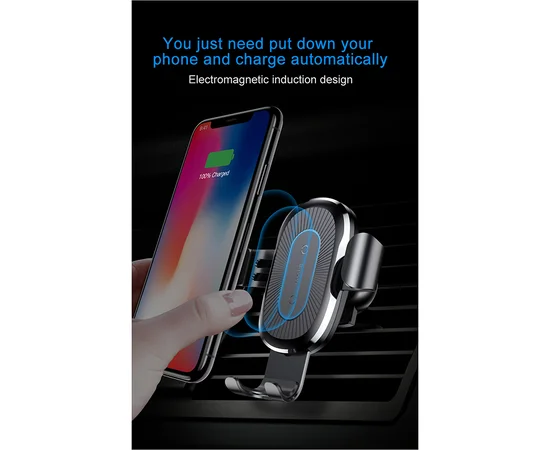 Автодержатель с БЗУ Baseus Gravity Wireless Air Vent Черный