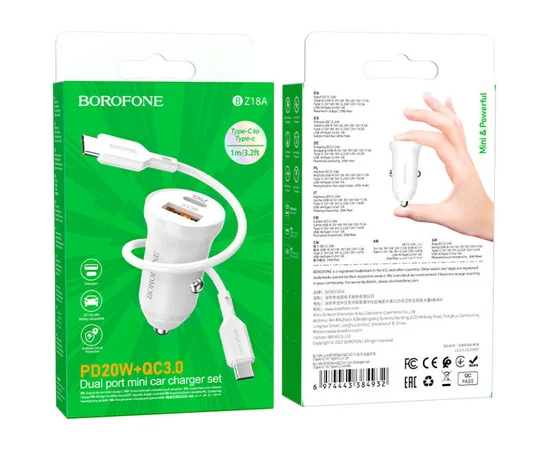 АЗУ Borofone BZ18A PD20W+QC3.0 + Type-C to Type-C Белый