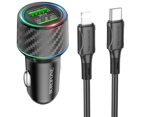 АЗУ Borofone BZ21 Brilliant 48W PD30W+QC3.0 (1Type-C/1USB) + Type-C to Lightning Black