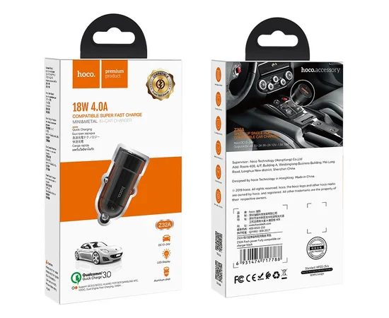 АЗУ Hoco Z32A QC3.0 (1USB/4.0A) Черный