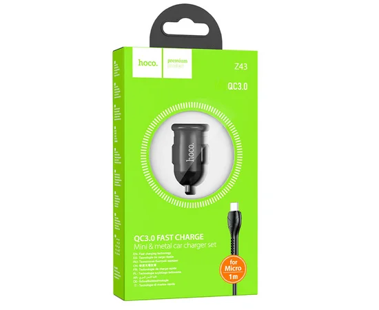 АЗУ Hoco Z43 QC3.0 (1USB/18W) + MicroUSB Черный