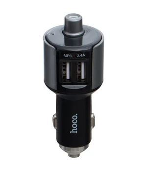 АЗУ FM модулятор Hoco E19 (2USB 2.4А) Чорний / Сірий