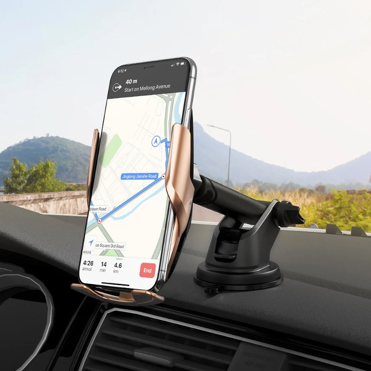 Автодержатель с БЗУ Hoco S14 Золотой