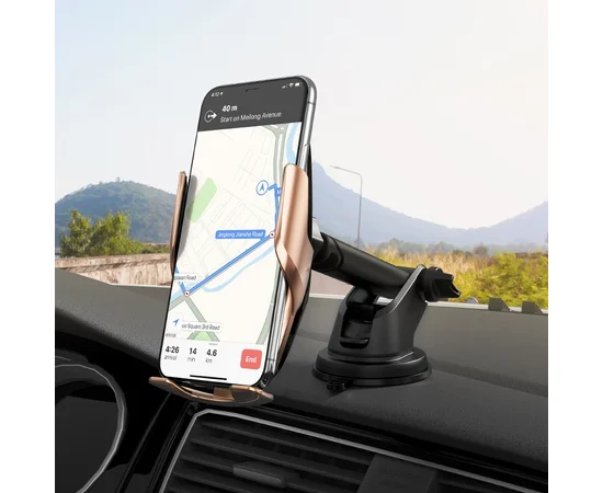 Автодержатель с БЗУ Hoco S14 Золотой