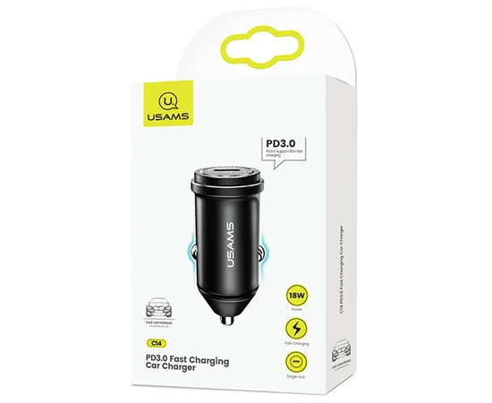 АЗУ Usams US-CC095 C14 18W PD3.0 Fast Charging Черный