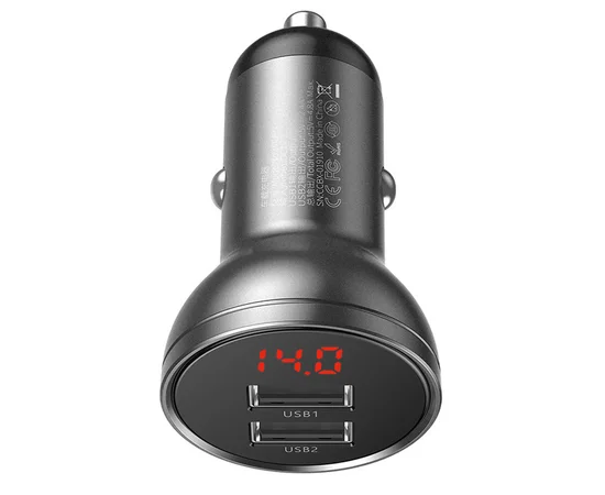 АЗУ Baseus Digital Display Dual USB 4.8A Car Charger 24W tarnish