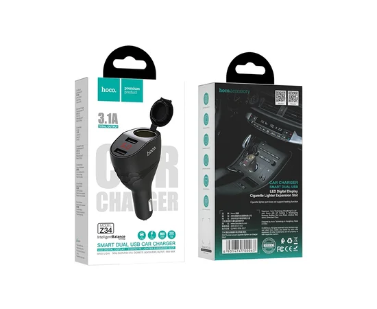 АЗУ Hoco Z34 (1 разъем/2USB/3.1A) Черный