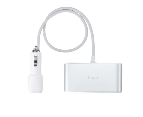 АЗУ с разветвителем прикуривателя Hoco  Z13 (3 порта+2USB/2.1A+LCD) Стальной