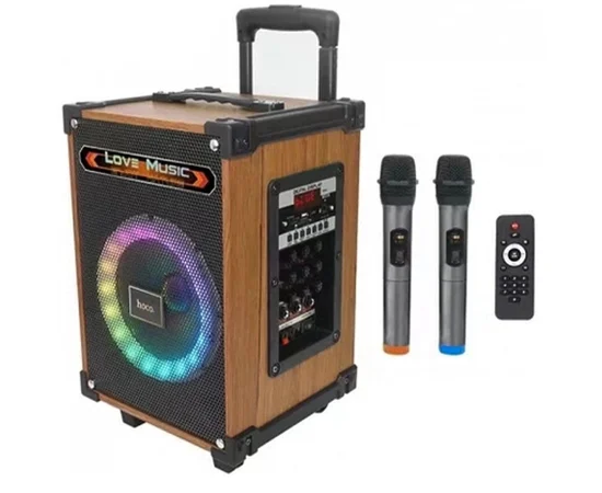 Bluetooth колонка Hoco HA2 Wave + 2 микрофона Wooden pattern