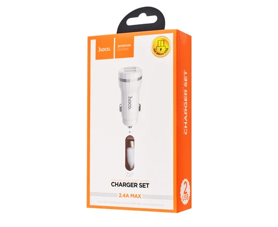 АЗУ Hoco Z27 Staunch + Cable (Micro) 2.4A 2USB Белый