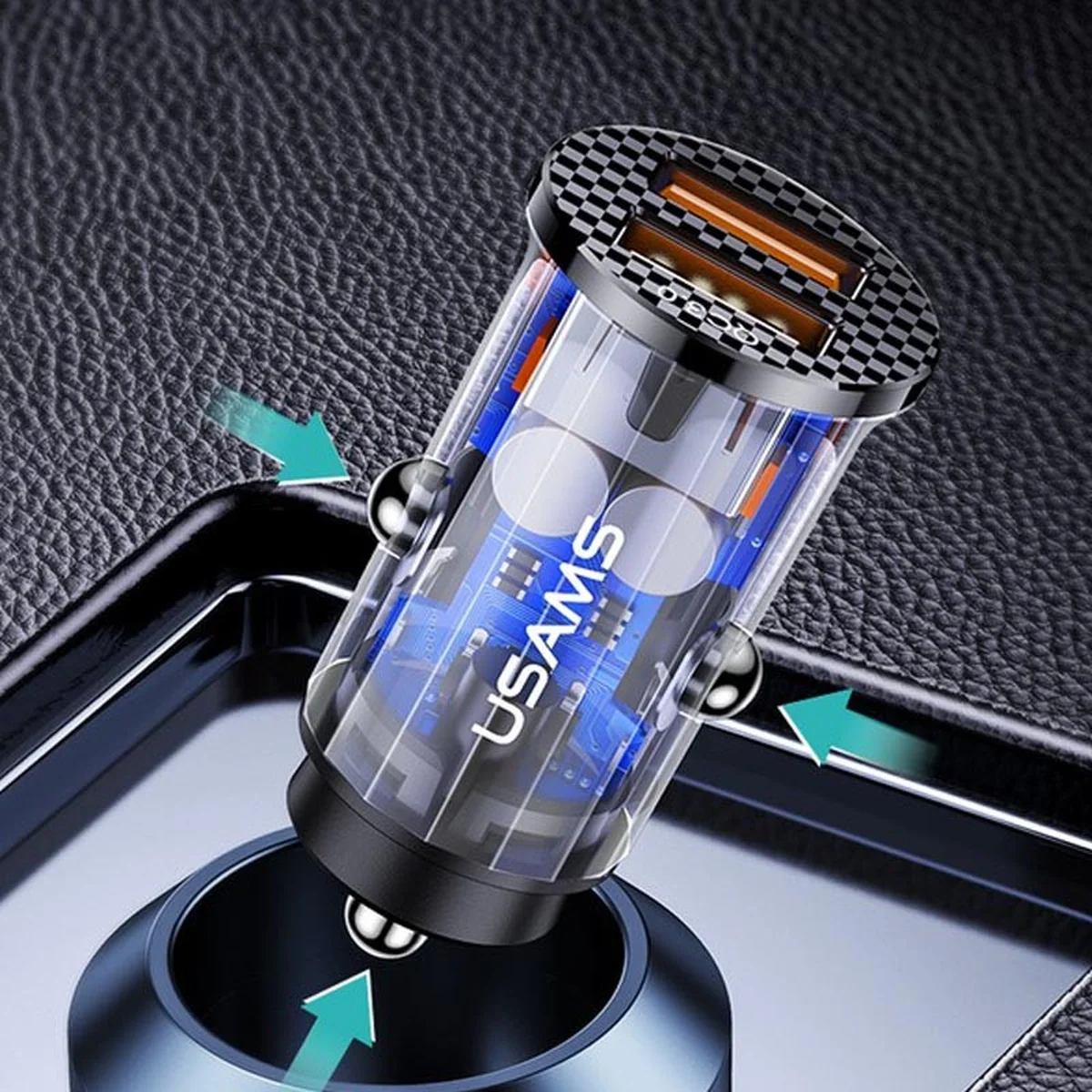 АЗУ Usams US-CC122 C23 36W Super Si (2USB/36W) Прозрачный / Черный