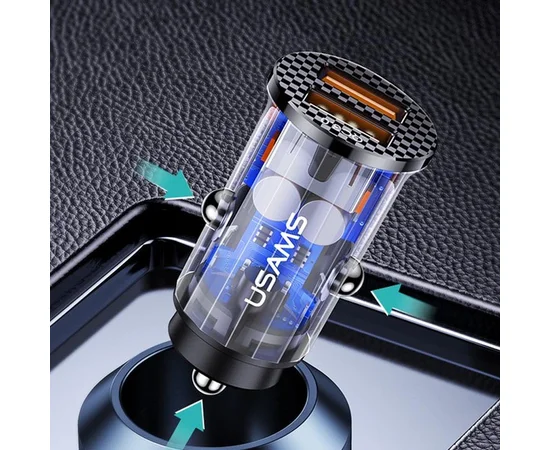 АЗУ Usams US-CC122 C23 36W Super Si (2USB/36W) Прозрачный / Черный