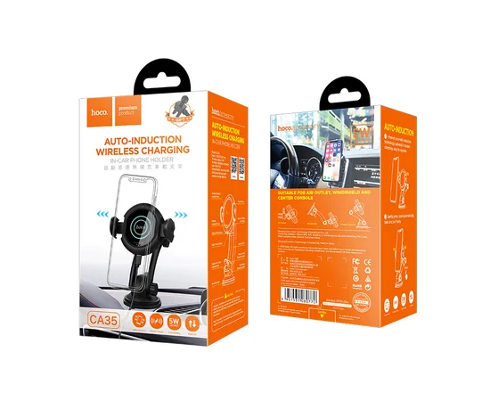 Автодержатель Hoco CA35 Plus с автозахватом и беспроводной зарядкой Черный