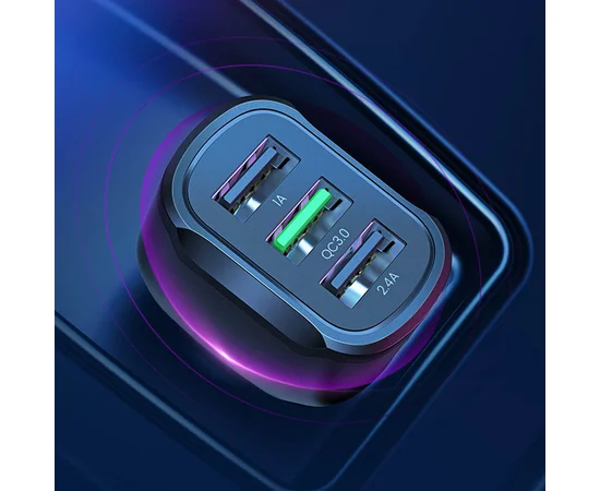 АЗУ Usams US-CC100-1 C17 3 USB (5V2.4A/5V1A/QC3.0) Черный