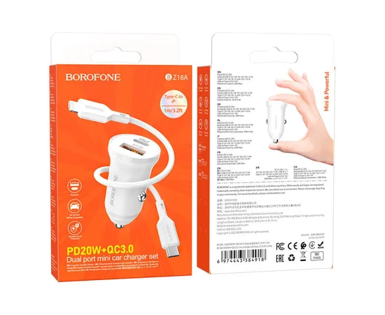 АЗУ Borofone BZ18A PD20W+QC3.0 + Type-C to Lightning Белый