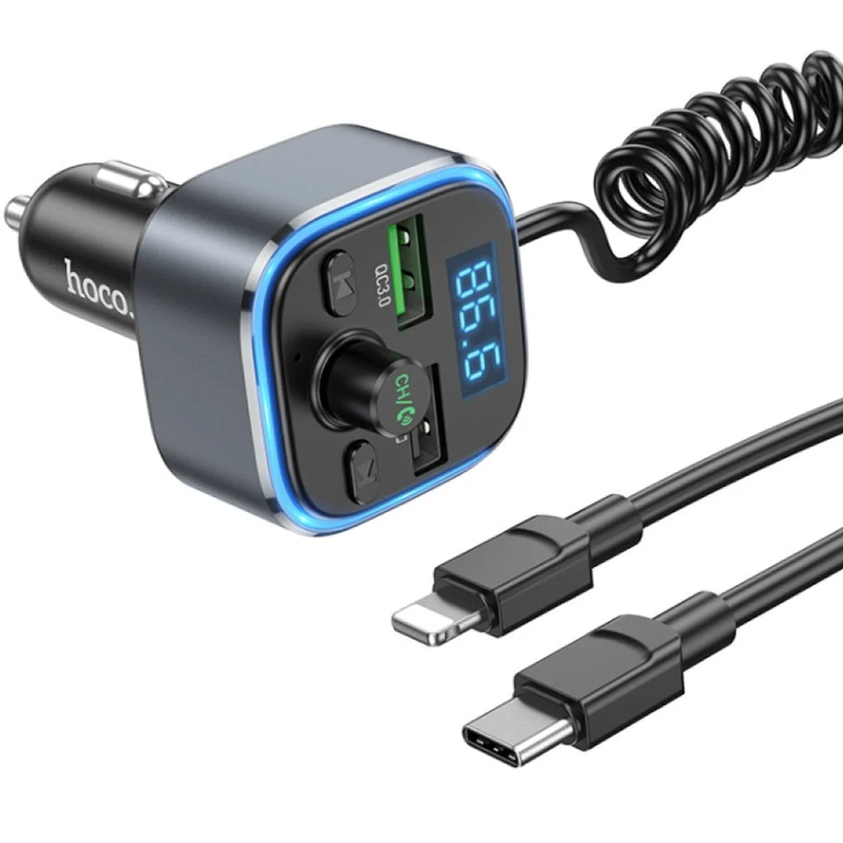 АЗУ FM модулятор Hoco E74 Energy QC3.0 2in1 with cable Metal gray