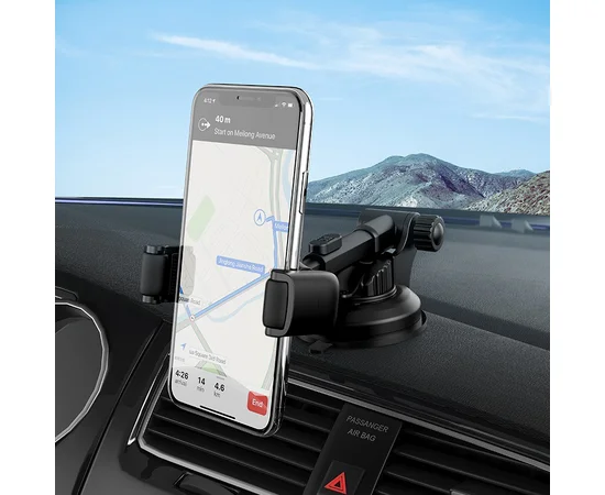 Автодержатель Hoco S12 Lite Черно - стальной