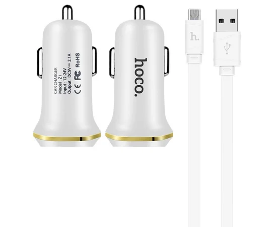 АЗУ Hoco Z1 (2USB 2.1A) (+кабель MicroUSB) Белый