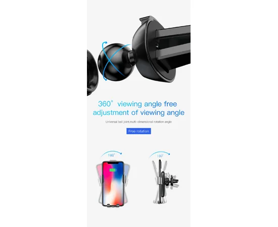 Автодержатель Baseus Metal Gravity (WXYL-B0) c беспроводной зарядкой Серый